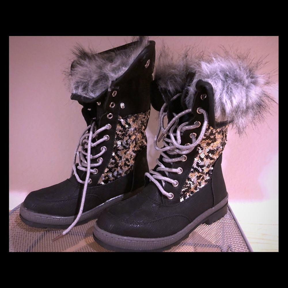 Justice for Girls Black with faux fur and sequins